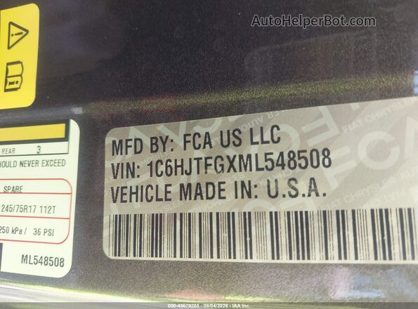 1C6HJTFGXML548508 2021 JEEP GLADIATOR Серый Вид подкапотного пространства