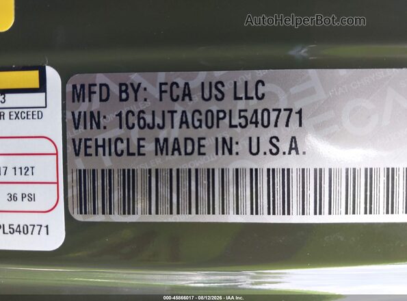 1C6JJTAG0PL540771 2023 JEEP GLADIATOR Green Widok komory silnika