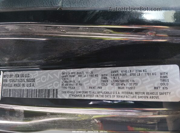 1C6RJTEG5TL162230 2026 JEEP GLADIATOR Black ძრავის განყოფილების ხედი