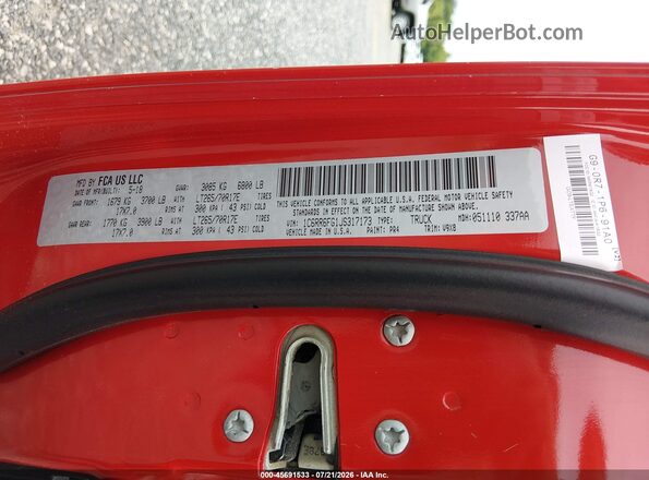 1C6RR6FG1JS317173 2018 RAM 1500 Red Engine compartment view