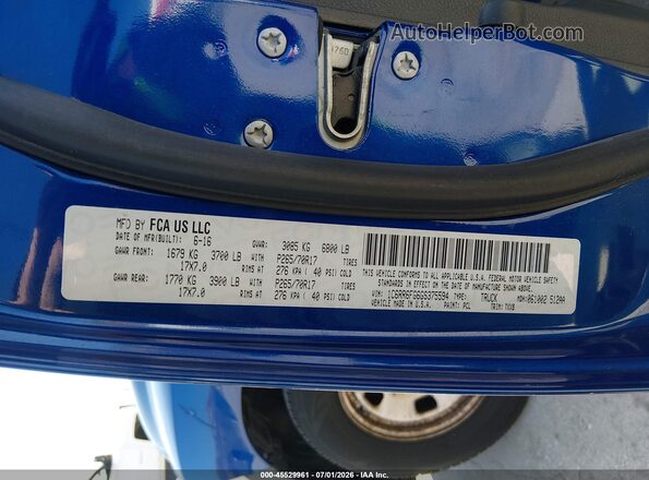1C6RR6FG6GS375594 2016 RAM 1500 Blue Vista del compartimento del motor