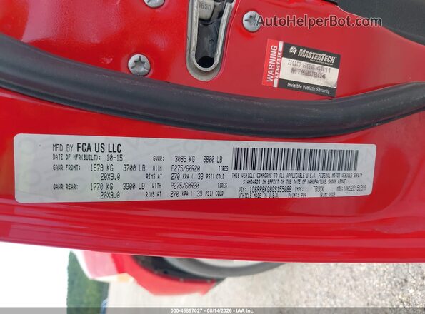 1C6RR6KG8GS155086 2016 RAM 1500 Red ძრავის განყოფილების ხედი
