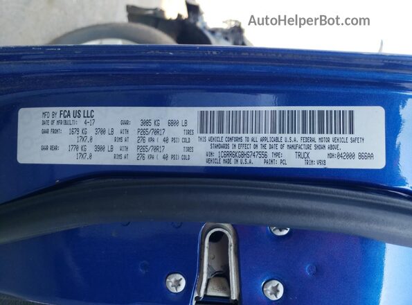 1C6RR6KG8HS747556 2017 RAM 1500 Blue Widok naklejki z numerem VIN