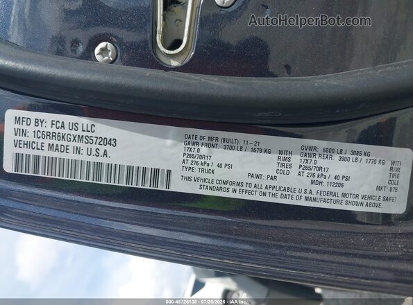 1C6RR6KGXMS572043 2021 RAM 1500 CLASSIC Gray Engine compartment view