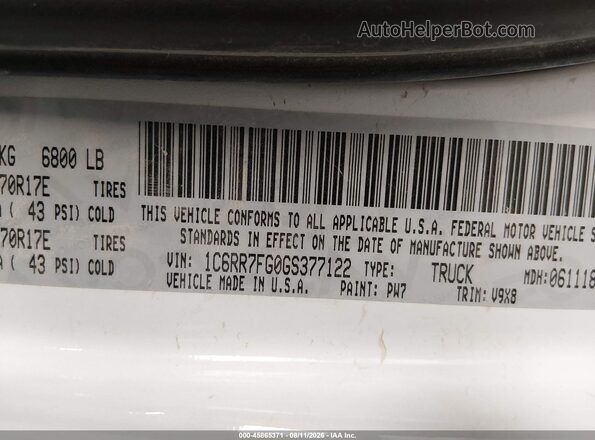 1C6RR7FG0GS377122 2016 RAM 1500 Белый Вид подкапотного пространства