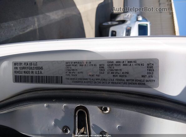 1C6RR7FG0LS155545 2020 RAM 1500 CLASSIC White Vista del compartimento del motor