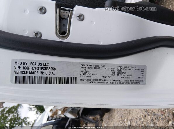 1C6RR7FG1PS538058 2023 RAM 1500 CLASSIC White Շարժիչի բաժամունքի տեսք
