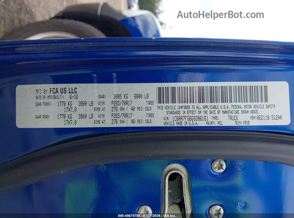 1C6RR7FG6GS396161 2016 RAM 1500 Blue Շարժիչի բաժամունքի տեսք
