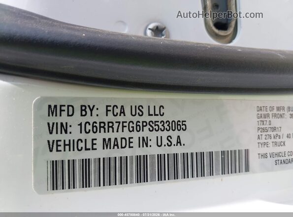 1C6RR7FG6PS533065 2023 RAM 1500 CLASSIC Белый Вид подкапотного пространства