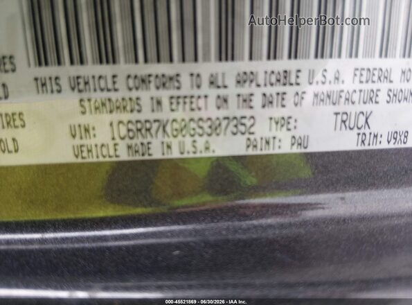 1C6RR7KG0GS307352 2016 RAM 1500 Серый Вид подкапотного пространства