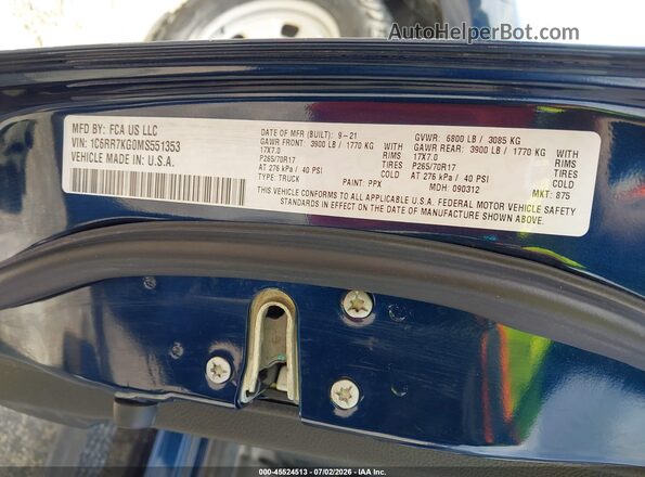 1C6RR7KG0MS551353 2021 RAM 1500 CLASSIC Blue Engine compartment view