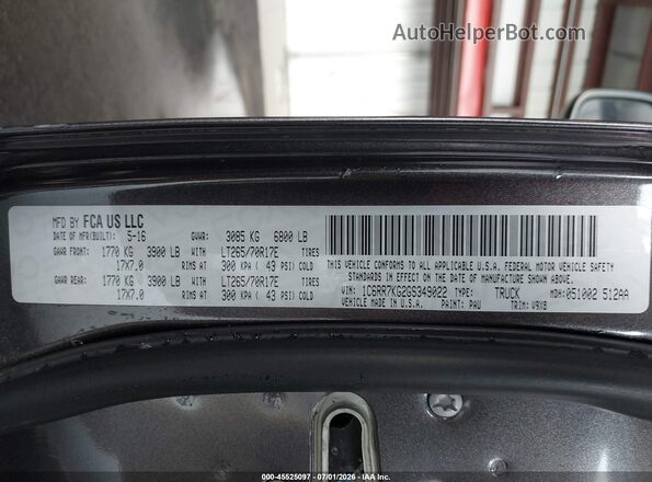 1C6RR7KG2GS349022 2016 RAM 1500 Gray Vista del compartimento del motor