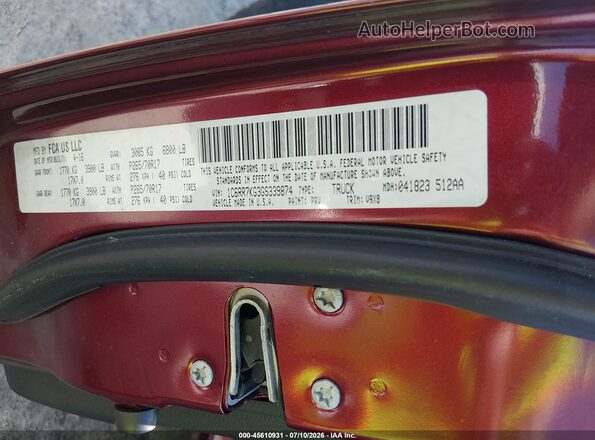 1C6RR7KG3GS339874 2016 RAM 1500 Красный Вид подкапотного пространства