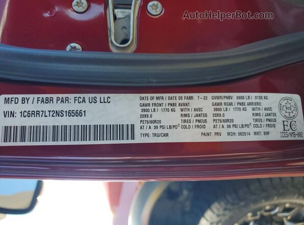 1C6RR7LT2NS165661 2022 RAM 1500 Бордовый Вид подкапотного пространства