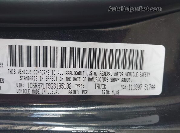 1C6RR7LT9GS185182 2016 RAM 1500 Black ძრავის განყოფილების ხედი