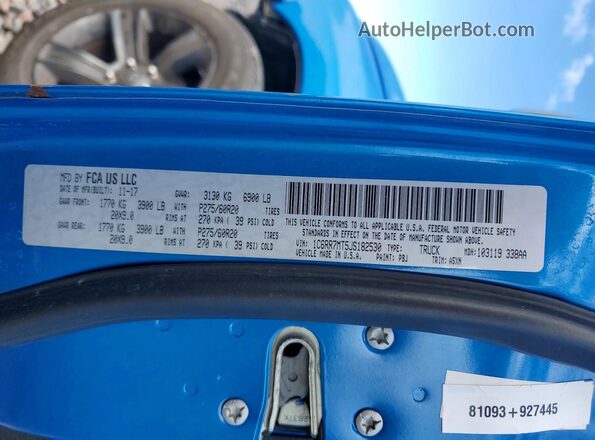 1C6RR7MT5JS182530 2018 RAM 1500 Blue VIN sticker view