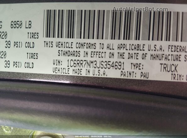 1C6RR7NM3JS354691 2018 RAM 1500 Gray Engine compartment view