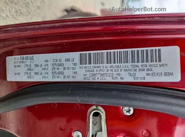 1C6RR7TT9HS721212 2017 RAM 1500 Maroon Շարժիչի բաժամունքի տեսք