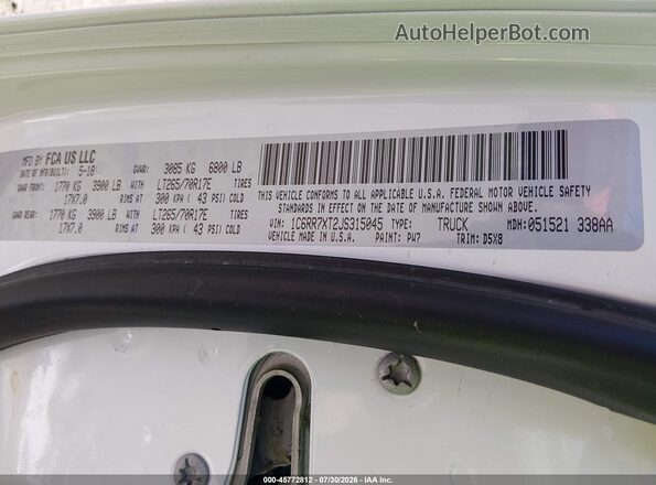 1C6RR7XT2JS315045 2018 RAM 1500 White Engine compartment view