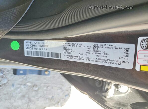 1C6RREFT4RN179355 2024 RAM 1500 Black Vista de la etiqueta del VIN