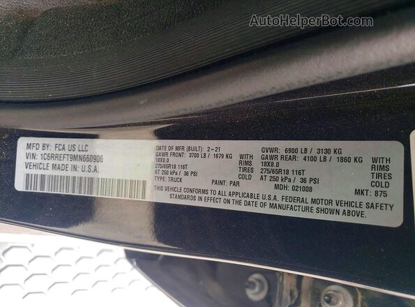 1C6RREFT9MN660906 2021 RAM 1500 Blue Vista del compartimento del motor