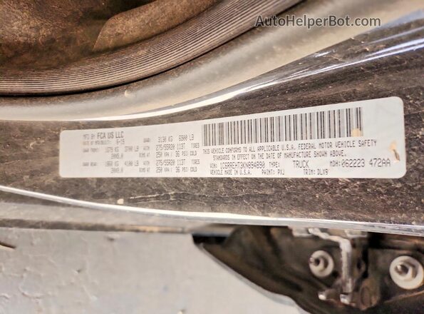 1C6RREHT3KN894890 2019 RAM 1500 Black VIN sticker view