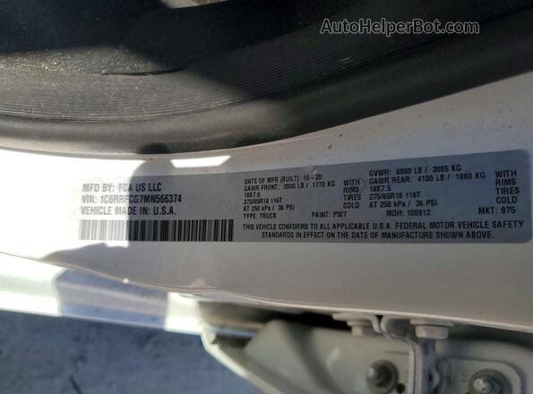 1C6RRFCG7MN566374 2021 RAM 1500 White Vista del compartimento del motor