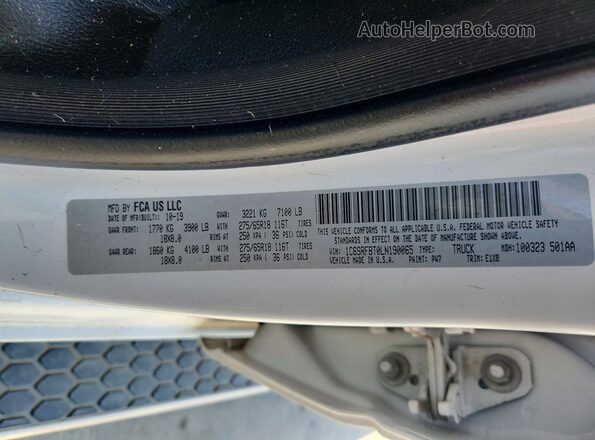 1C6SRFBT0LN190065 2020 RAM 1500 White VIN կոդի պիտակի տեսք