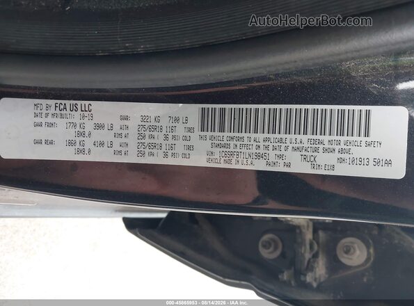 1C6SRFBT1LN198451 2020 RAM 1500 Gray Շարժիչի բաժամունքի տեսք