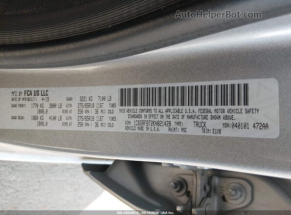 1C6SRFBT2KN821428 2019 RAM 1500 Silver Vista del compartimento del motor