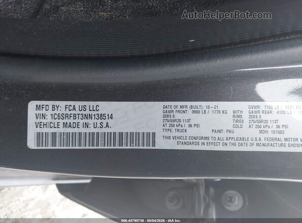 1C6SRFBT3NN138514 2022 RAM 1500 Black Widok komory silnika