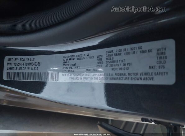 1C6SRFFT0MN540368 2021 RAM 1500 Серебряный Вид подкапотного пространства
