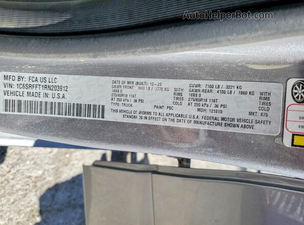 1C6SRFFT1RN203912 2024 RAM 1500 Silver ძრავის განყოფილების ხედი