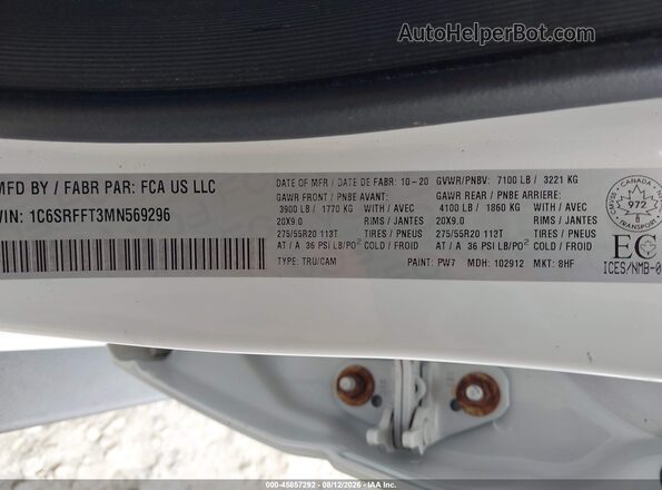 1C6SRFFT3MN569296 2021 RAM 1500 White ძრავის განყოფილების ხედი