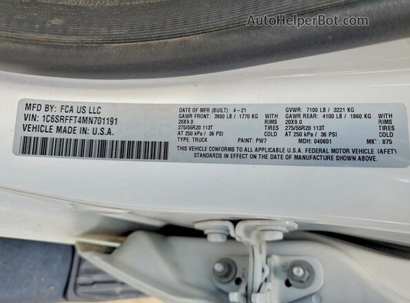 1C6SRFFT4MN701191 2021 RAM 1500 White ძრავის განყოფილების ხედი