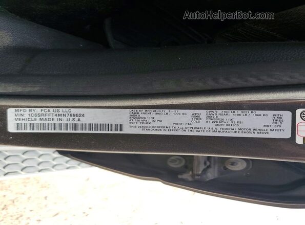 1C6SRFFT4MN799624 2021 RAM 1500 Gray Vista del compartimento del motor