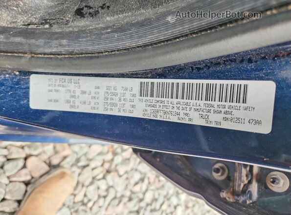 1C6SRFFT6KN761244 2019 RAM 1500 Blue ძრავის განყოფილების ხედი