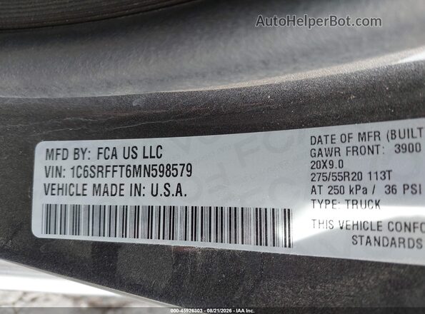 1C6SRFFT6MN598579 2021 RAM 1500 Серый Вид подкапотного пространства