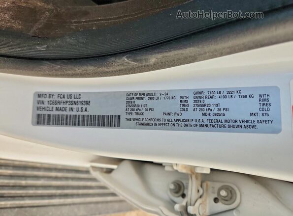 1C6SRFHP3SN619398 2025 RAM 1500 White Вид підкапотного простору