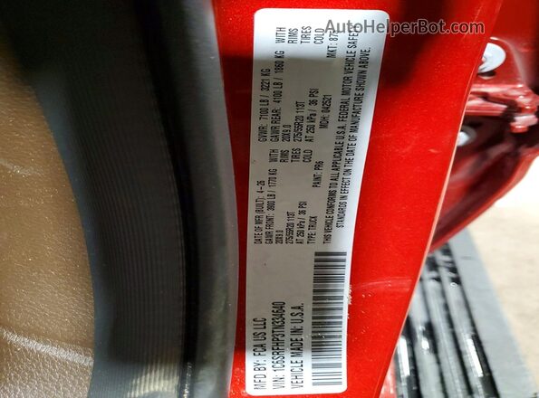 1C6SRFHP3TN334640 2026 RAM 1500 Red VIN կոդի պիտակի տեսք