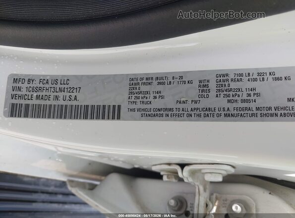1C6SRFHT3LN412217 2020 RAM 1500 White ძრავის განყოფილების ხედი