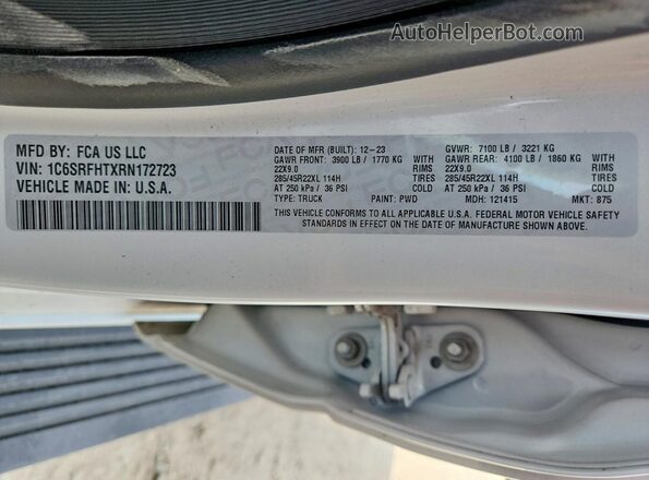 1C6SRFHTXRN172723 2024 RAM 1500 White ძრავის განყოფილების ხედი