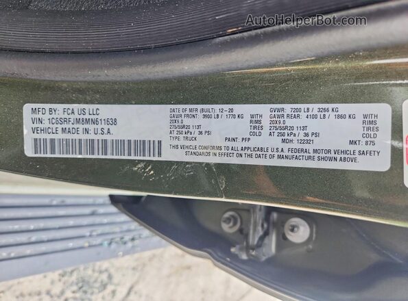 1C6SRFJM8MN611638 2021 RAM 1500 Green Շարժիչի բաժամունքի տեսք