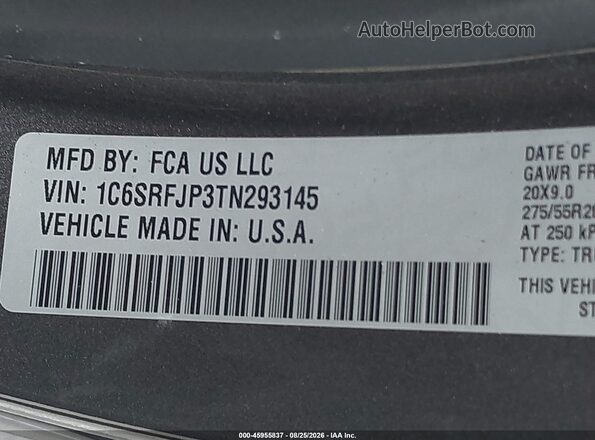 1C6SRFJP3TN293145 2026 RAM 1500 Gray Vista del compartimento del motor