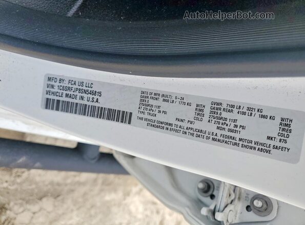 1C6SRFJP8SN546815 2025 RAM 1500 White VIN sticker view