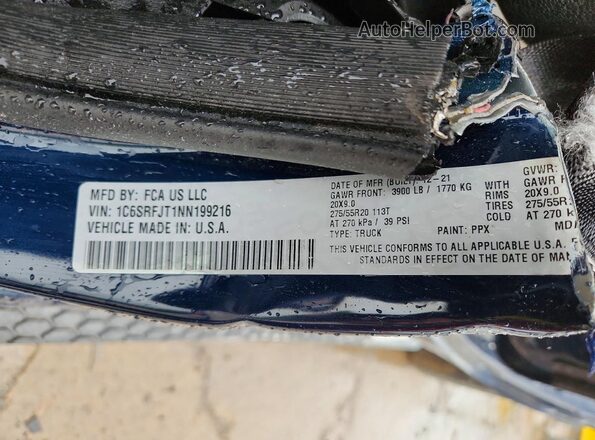 1C6SRFJT1NN199216 2022 RAM 1500 Синий Вид подкапотного пространства