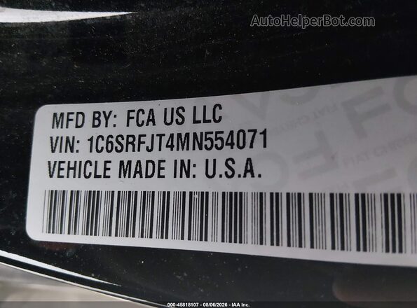 1C6SRFJT4MN554071 2021 RAM 1500 Черный Вид подкапотного пространства