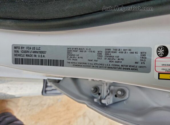 1C6SRFJT4MN700937 2021 RAM 1500 White Engine compartment view