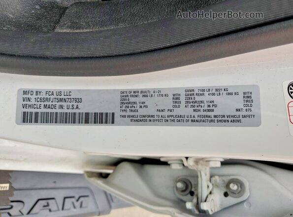 1C6SRFJT5MN737933 2021 RAM 1500 White Engine compartment view