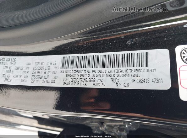 1C6SRFJT7KN612686 2019 RAM 1500 Black Vista del compartimento del motor